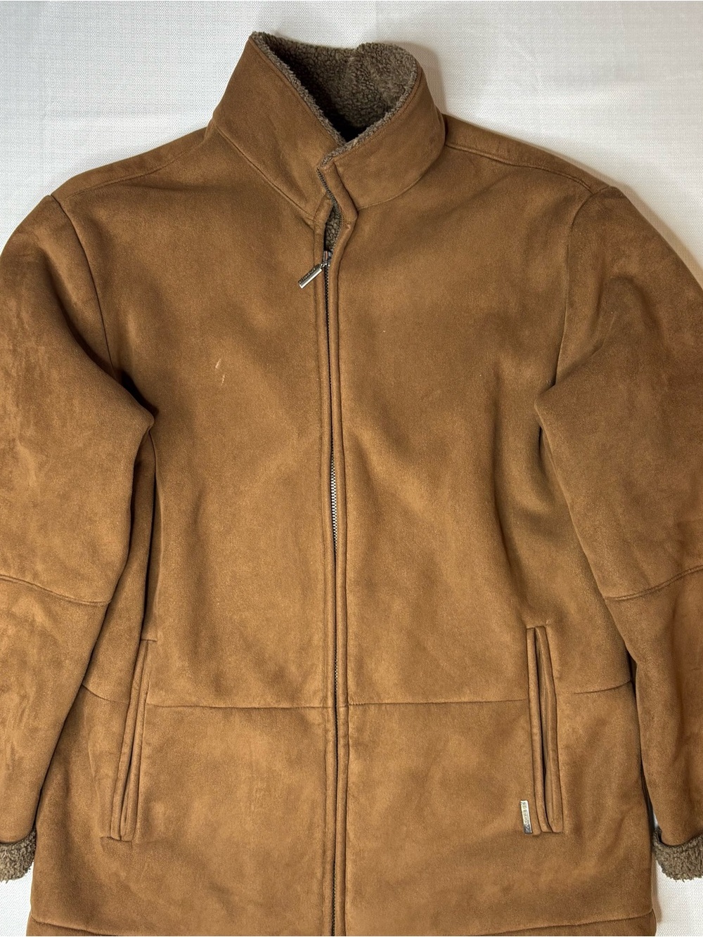Weatherproof Men's Taupe Brown Shearling-Lined Zip Jacket